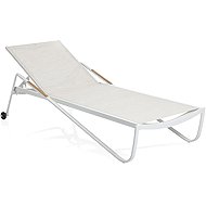 KETTLER Aluminium deckchair DIAMOND with teak armrests, white/cream - Garden Lounger