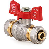 KOER Ball Valve with Compression Fitting, Butterfly Handle, Red, KR.353 Diameter 16 × 16 - Irrigation Valve