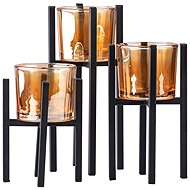 Koopmann International Set of 3 metal candle holders, glass, for tea light, black - Candlestick