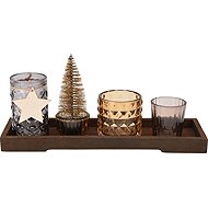 Koopmann International Glass candle holder on wooden tray 55 × 38/57 × 60/57 × 97/70 × 67mm, coloure - Candlestick