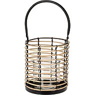 Koopmann Wooden lamp with handle, natural, 16 × 30 cm, black - Lantern