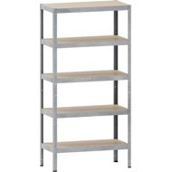 Shelf Metal shelf with MDF shelves, 180 x 90 x 40 cm, 5 shelves, grey - Shelving Unit