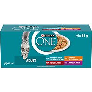 Purina ONE Adult pouches for cats, lamb, sea fish, chicken, beef in gravy 40x85g - Cat Food Pouch