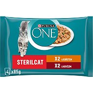 Purina ONE Sterilised pouches for cats, chicken and beef in gravy 4x85g - Cat Food Pouch