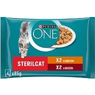 Purina ONE Sterilcat Mini Vials with Chicken and Green Beans, with Beef and Carrots in Juice 4 × 85g - Cat Food Pouch