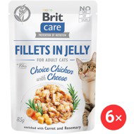 Brit Care Cat Fillets in Jelly Choice Chicken with Cheese 6 × 85 g - Cat Food Pouch