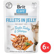 Brit Care Cat Fillets in Jelly with Tender Turkey & Shrimps 6 × 85 g - Cat Food Pouch