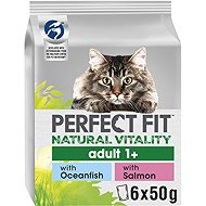 Perfect Fit Natural Vitality tasakos eledel tengeri halakkal és lazaccal felnőtt macskáknak 6 × 50 g - Alutasakos macskaeledel