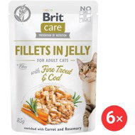 Brit Care Cat Fillets in Jelly with Fine Trout & Cod 6 × 85 g - Cat Food Pouch