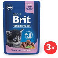 Brit Premium by Nature Cat Pouches White Fish for Kitten 3 × 100 g - Cat Food Pouch