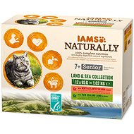 IAMS Naturally for senior cats with lamb and salmon meat in sauce 12 × 85 g - Cat Food Pouch