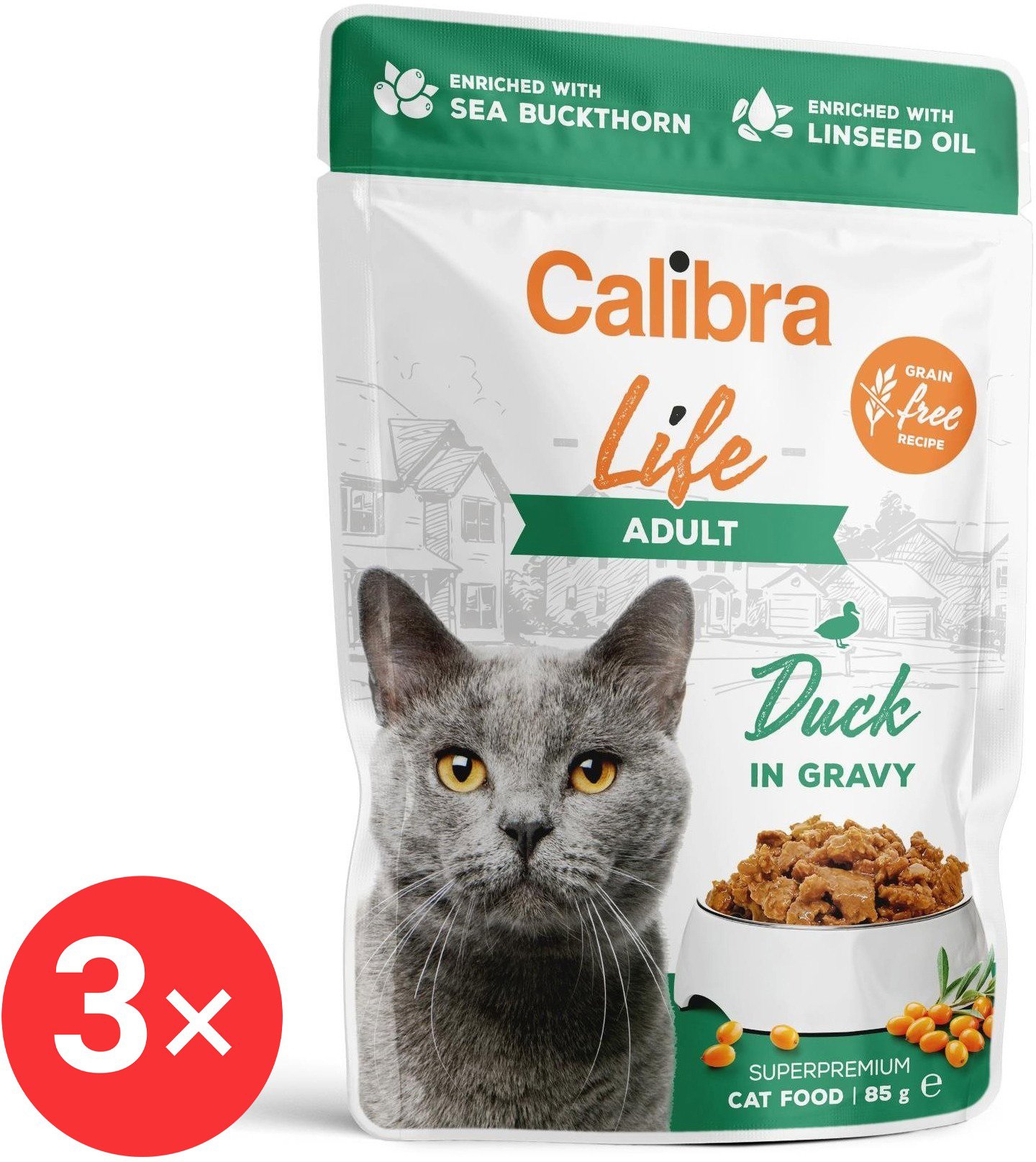 Calibra Cat Life pocket for adult cats with duck in sauce 3 × 85 g - Cat Food Pouch