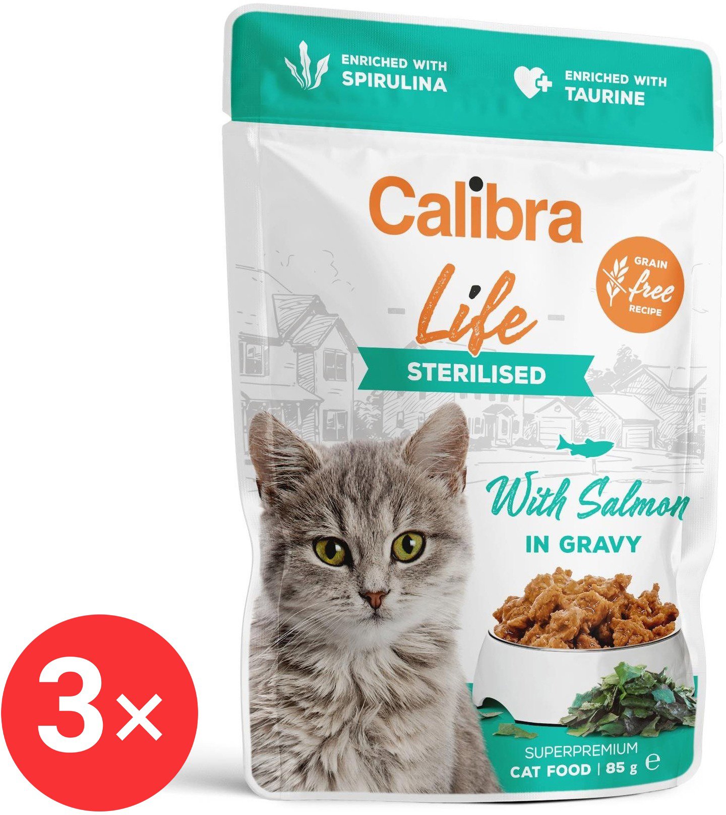 Calibra Cat Life capsule for neutered cats with salmon in sauce 3 × 85 g - Cat Food Pouch