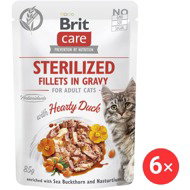 Brit Care Cat Sterilised Fillets in Gravy with Hearty Duck 6 × 85 g - Cat Food Pouch