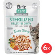 Brit Care Cat Sterilized Fillets in Gravy with Tender Turkey 6 × 85 g - Cat Food Pouch