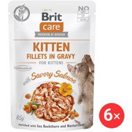 Brit Care Cat Kitten Fillets in Gravy with Savory Salmon 6 × 85 g - Cat Food Pouch