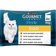 Gourmet Perle DUO chicken and beef, turkey and lamb, veal and duck, rabbit and venison 4x85g - Cat Food Pouch