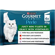 Gourmet Perle pouches for cats, veal, venison, beef, trout in gravy 4x85g - Cat Food Pouch