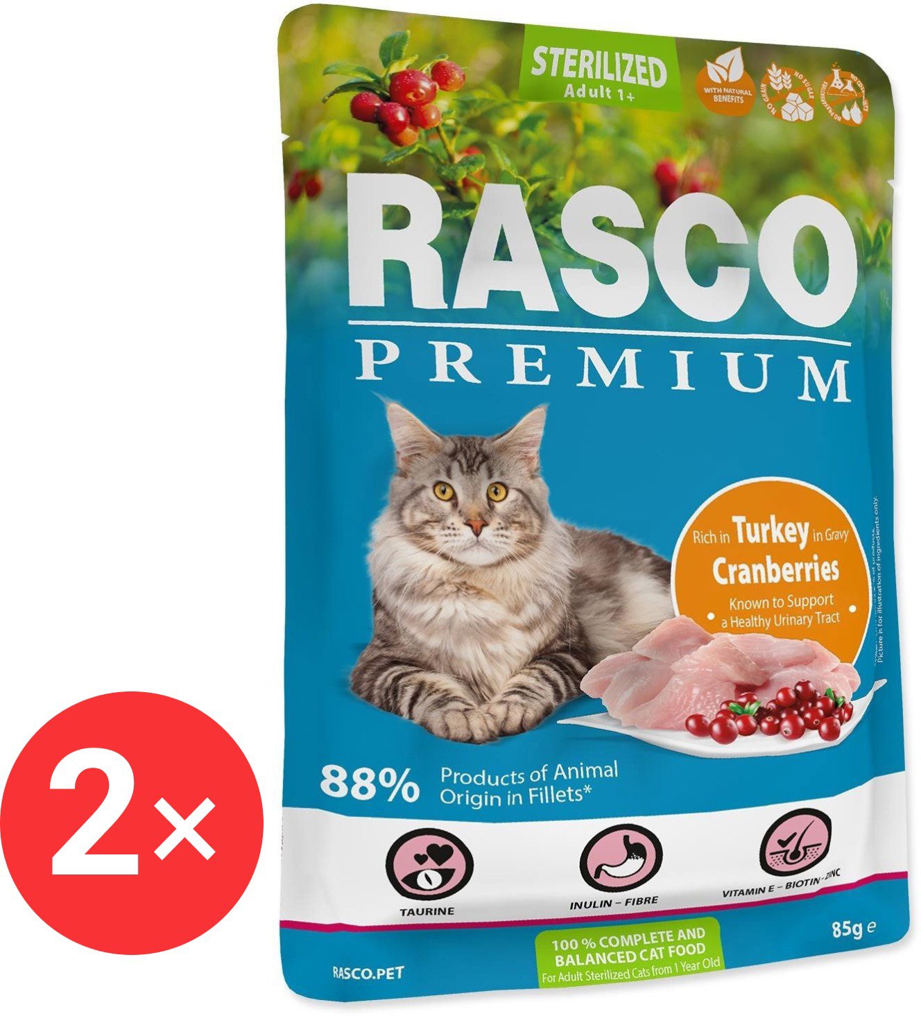 Rasco Premium Sterilized Turkey Capsule with Cranberry 2 × 85 g - Cat Food Pouch