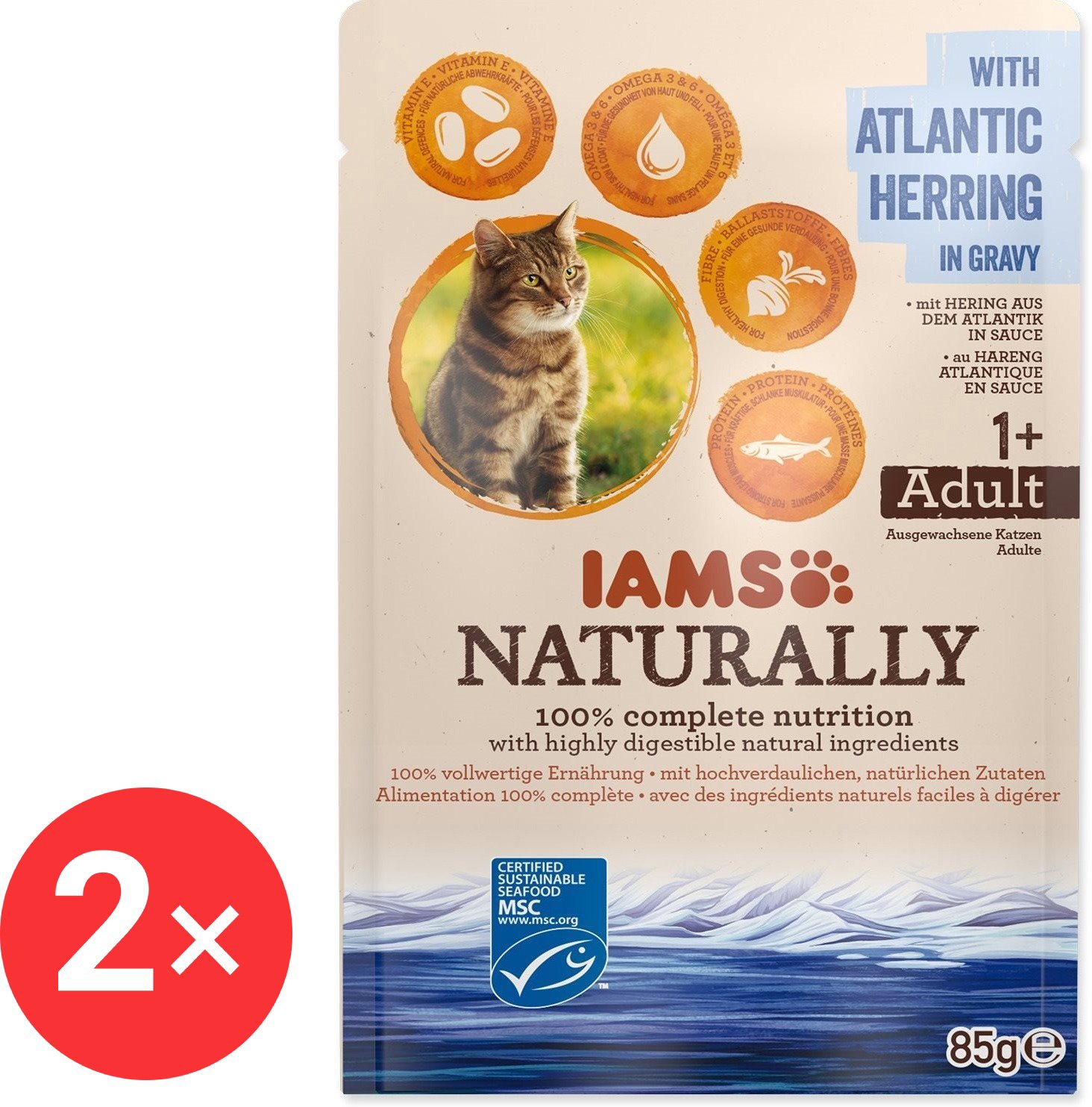 IAMS Naturally Capsule herring in sauce 2 × 85 g - Cat Food Pouch