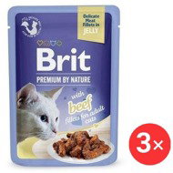 Brit Premium by Nature Cat Delicate Fillets in Jelly with Beef 3 × 85 g - Cat Food Pouch