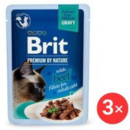 Brit Premium by Nature Cat Delicate Fillets in Gravy with Beef 3 × 85 g - Cat Food Pouch