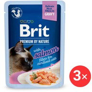 Brit Premium by Nature Cat Delicate Fillets in Gravy with Salmon for Sterilised 3 × 85 g - Cat Food Pouch