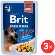 Brit Premium by Nature Cat Delicate Fillets in Gravy with Chicken for Sterilised 3 × 85 g - Cat Food Pouch