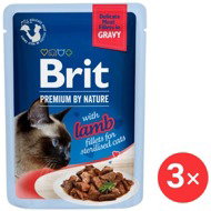Brit Premium by Nature Cat Delicate Fillets in Gravy with Lamb for Sterilised 3 × 85 g - Cat Food Pouch