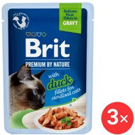 Brit Premium by Nature Cat Delicate Fillets in Gravy with Duck for Sterilised 3 × 85 g - Cat Food Pouch
