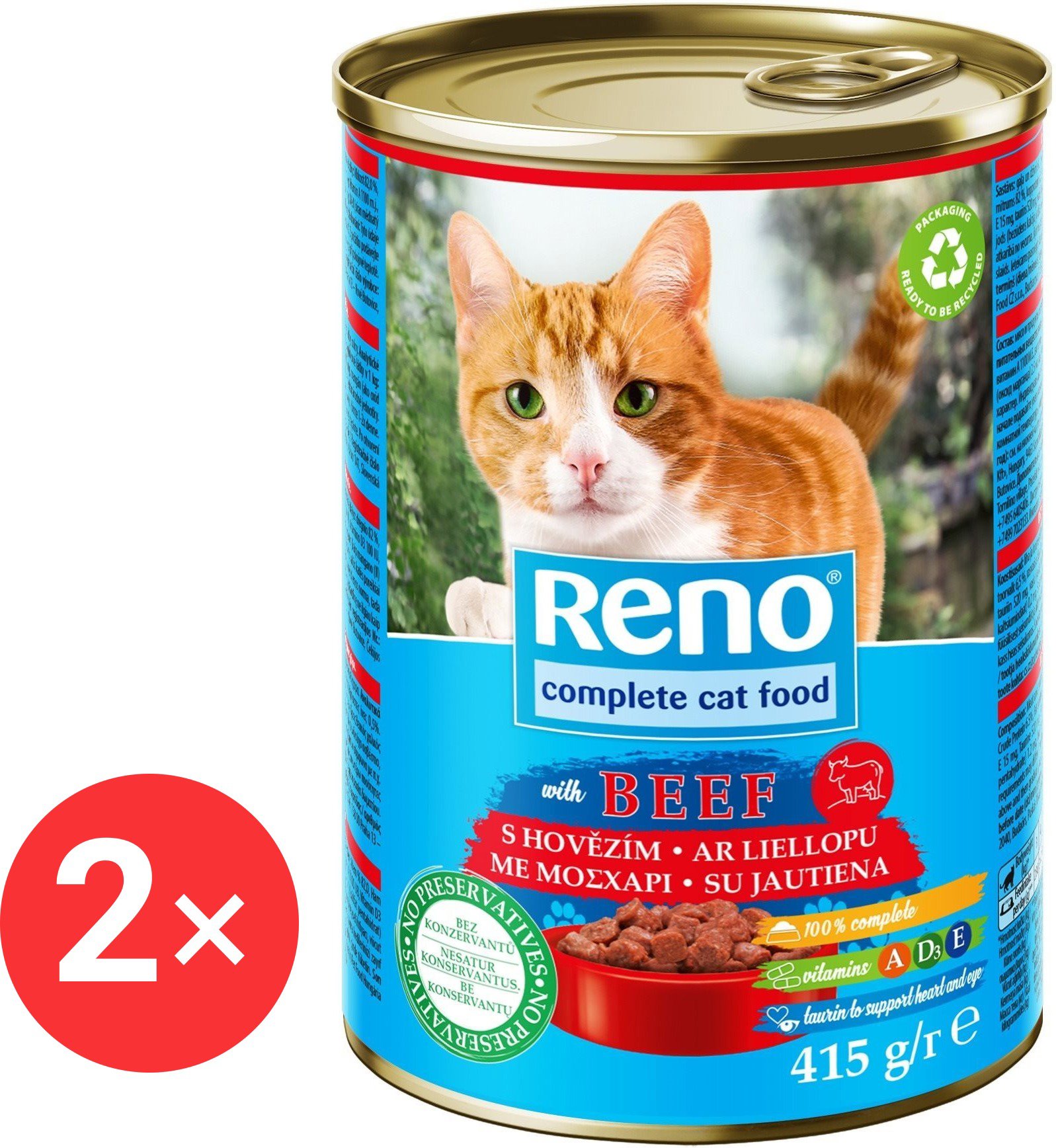 Reno canned cat food with beef 2 × 415 g - Canned Food for Cats