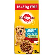 Pedigree kibble with beef and vegetables for adult dogs 12kg + 3kg - Dog Kibble