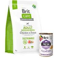 Brit Care Dog Sustainable s kuracím a hmyzom Adult Medium Breed 3 kg + Brit Fresh Veal with millet 400 g - Granuly pre psov