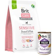 Brit Care Dog Sustainable s hmyzem a rybou Sensitive 3 kg + Brit Fresh Veal with millet 400 g  - Dog Kibble
