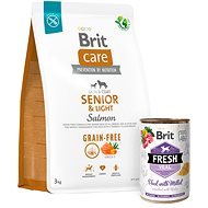 Brit Care Dog Grain-free s lososem Senior & Light 3 kg + Brit Fresh Veal with millet 400 g  - Dog Kibble