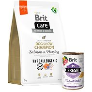 Brit Care Dog Hypoallergenic s lososom a sleďom Dog Show Champion 3 kg + Brit Fresh Veal with millet 400 g - Granuly pre psov