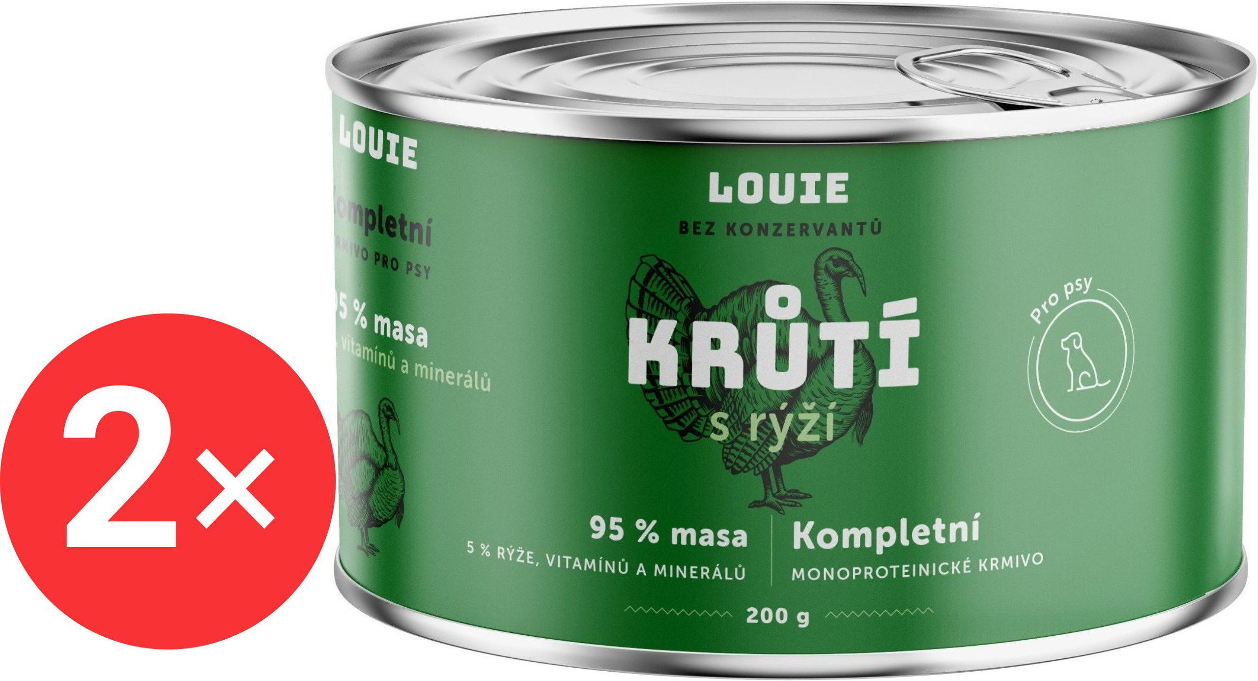 LOUIE Complete mono-protein food turkey (95%) with rice (5%) 2 × 200 g - Canned Dog Food