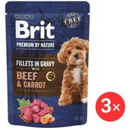 Brit Premium by Nature Dog Fillets in Gravy with Beef & Carrot 3 × 85 g - Dog Food Pouch