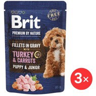 Brit Premium by Nature Dog Puppy & Junior Fillets in Gravy with Turkey & Carrots 3 × 85 g - Dog Food Pouch