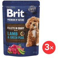 Brit Premium by Nature Dog Fillets in Gravy with Lamb & Green Peas 3 × 85 g - Dog Food Pouch