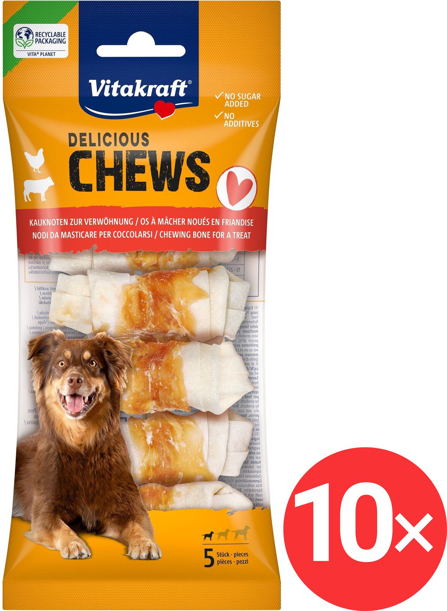Vitakraft CHEWS delicious, chew bone knot with chicken meat, S 10 × 5 pcs - Dog Treats