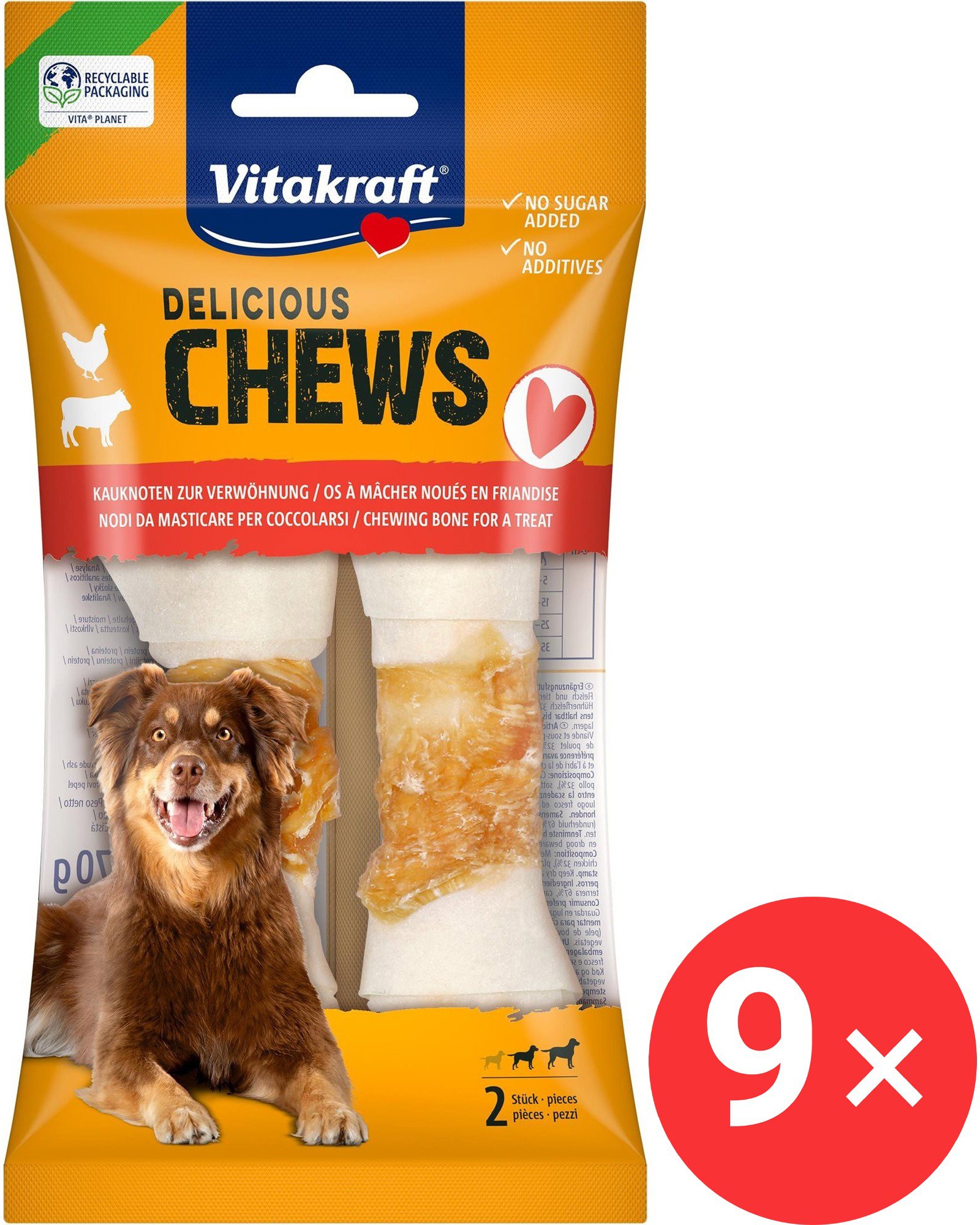 Vitakraft CHEWS delicious, chew bone knot with chicken meat, M 9 × 2 pcs - Dog Treats