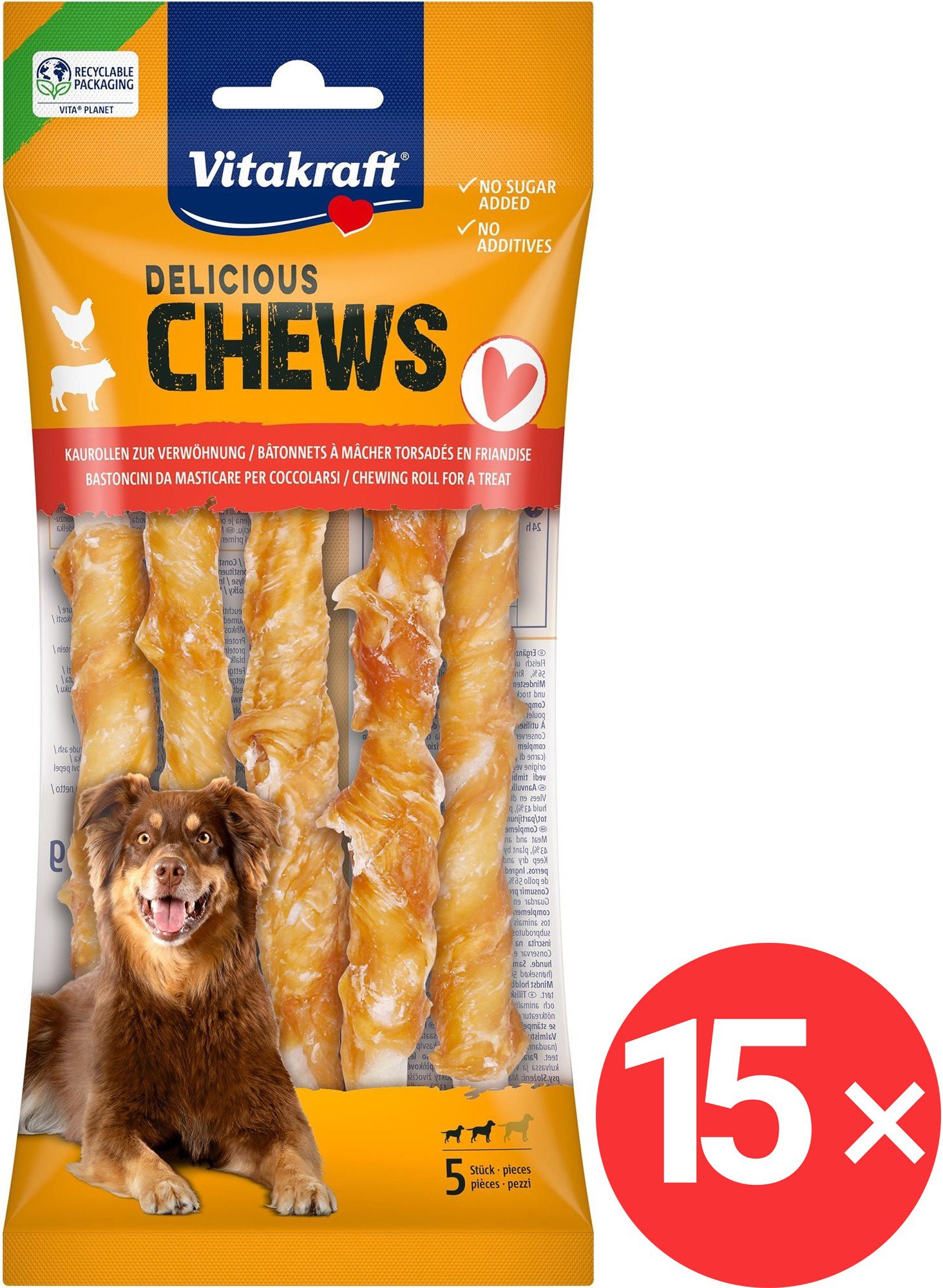 Vitakraft CHEWS delicious, chewable rolls, chicken M 15 × 5 pcs - Dog Treats