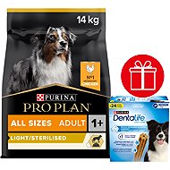 Pro Plan All Sizes Light / Sterilised with chicken 14 kg + Dentalife Medium Multipack 24 pcs - Dog Kibble