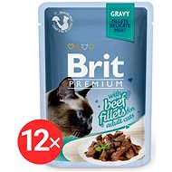 Brit Premium Cat Delicate Fillets in Gravy with Beef 12 × 85 g - Cat Food Pouch