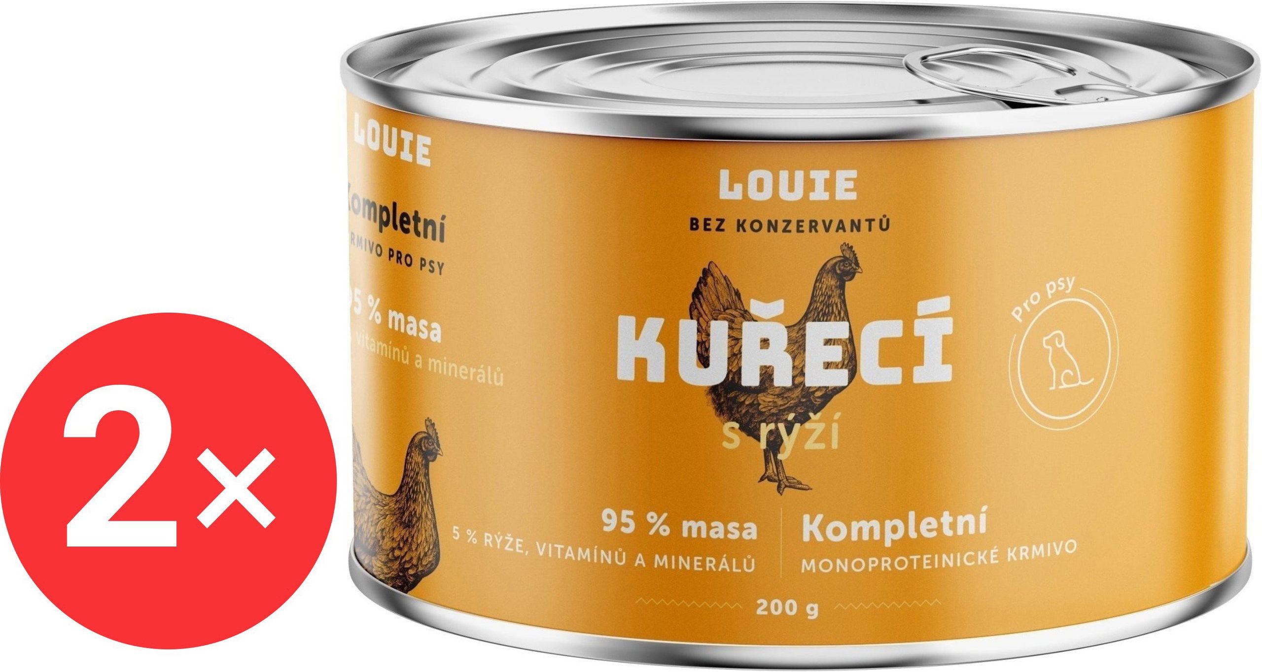 LOUIE Complete mono-protein food chicken (95%) with rice (5%) 2 × 200 g - Canned Dog Food