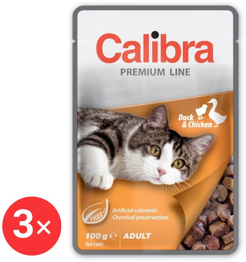 Calibra Cat Premium Capsule for adult cats Duck & Chicken 3 × 100 g - Cat Food Pouch