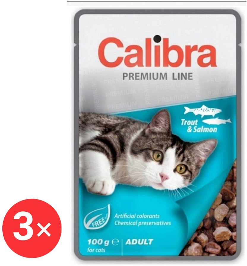 Calibra Cat Premium Capsule for adult cats Trout & Salmon 3 × 100 g - Cat Food Pouch