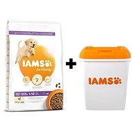 IAMS Dog Puppy Large Chicken 12 kg + IAMS Dog nádoba na krmivo 15 kg - Sada krmiva