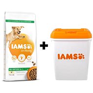 IAMS Dog Adult Large Chicken 12kg + IAMS Dog Food Container 15kg - Pet Food Set